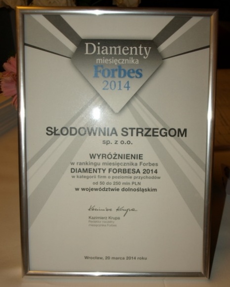 Słodownia Strzegom w gronie Diamentów Forbesa 2014