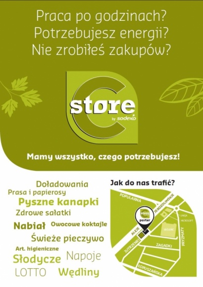 C-Store – wygodny sklep w Twoim biurze BIZNES, Firma - Sodexo Polska On-site Services, lider w dziedzinie kompleksowych rozwiązań z zakresu usług dla nieruchomości, otworzył pierwszy sklep typu convenience pod marką C-Store by Sodexo.