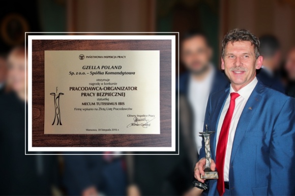 Gzella wyróżniona tytułem „Pracodawca – organizator pracy bezpiecznej” BIZNES, Firma - „Pracodawca – organizator pracy bezpiecznej” to prestiżowy konkurs rokrocznie organizowany przez Państwową Inspekcję Pracy, w którym honorowane są firmy zapewnianiające swoim pracownikom najwyższe standardy bezpiecznych warunków pracy.